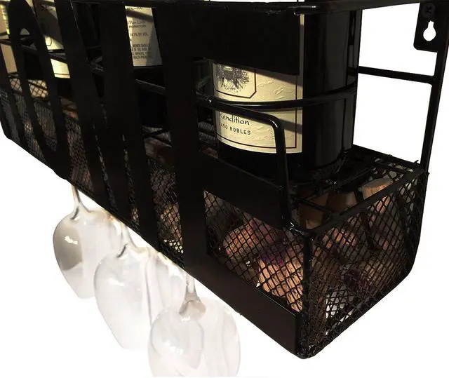 Alt view image 4 of 5 - Home Wall Mounted Hanging Wine Rack & Cork Holder for 4 Bottles and 4 Wine Glasses