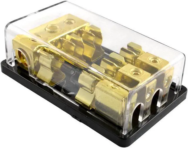 Alt view image 2 of 7 - 3 Positions Gold Plated AGU Fuse 4/8 Gauge Holder Distribution Block with Pack of 5 80 Amp Fuses