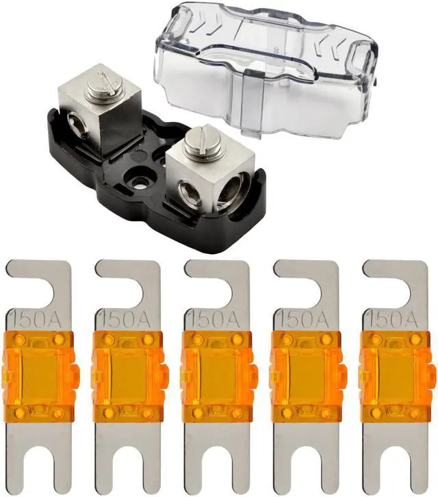 Main image of 4-8 Gauge Nickel Plated Mini ANL Fuse Holder with 5 Pack Nickel Plated 150 Amp MANL Fuse