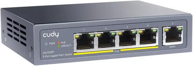 Alt view image 3 of 6 - Cudy GS1005P 5-Port Gigabit POE+ Switch 60W PoE 5 10/100/1000Base-TX Ports