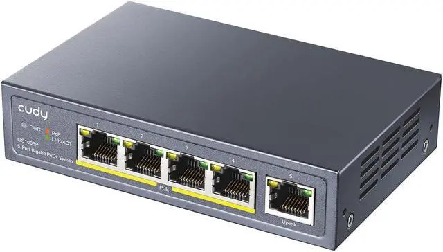 Alt view image 2 of 6 - Cudy GS1005P 5-Port Gigabit POE+ Switch 60W PoE 5 10/100/1000Base-TX Ports