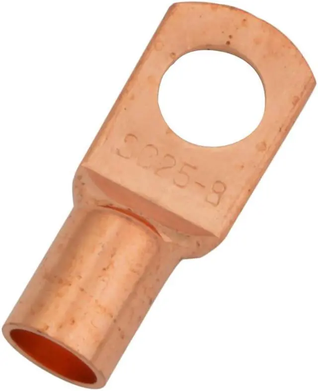 Alt view image 2 of 3 - 4 Gauge AWG Non-Insulated Pure Copper Lugs Ring Terminals Connectors 5/16" Inch Ring Size 10 Pack