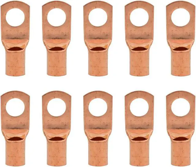Main image of 4 Gauge AWG Non-Insulated Pure Copper Lugs Ring Terminals Connectors 5/16" Inch Ring Size 10 Pack
