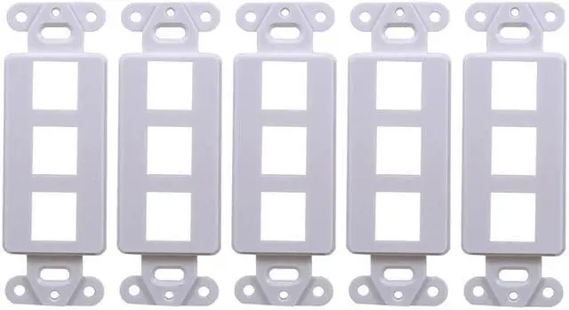 Main image of White 3-Port Decora Keystone Jack Wall Insert HDMI, Cat5/6, USB and DisplayPort (5 Pack)