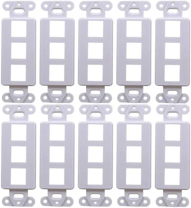 Main image of White 3-Port Decora Keystone Jack Wall Insert HDMI, Cat5/6, USB and DisplayPort (10 Pack)