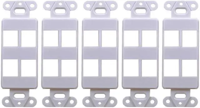 Main image of White 4-Port Decora Keystone Jack Wall Insert HDMI, Cat5/6, USB and DisplayPort (5 Pack)
