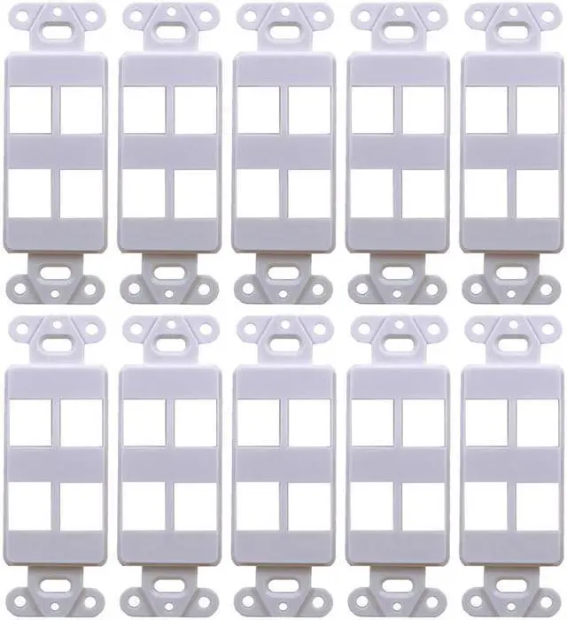 Main image of White 4-Port Decora Keystone Jack Wall Insert HDMI, Cat5/6, USB and DisplayPort (10 Pack)