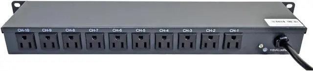 Alt view image 3 of 3 - 10 Outlet 15 Amps 125V Power Strip 19" 1U Rack Mount PDU Surge Protector and Switch Control