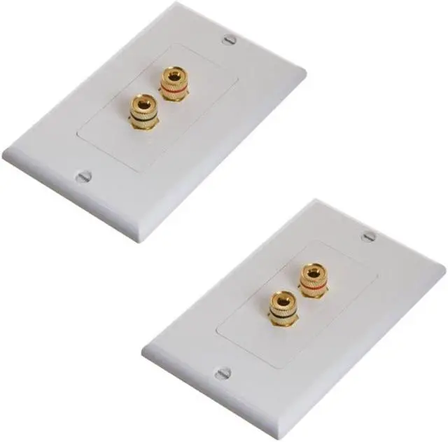 Main image of Spring Banana Binding Post Decor Style Wall Plate for One Speaker 2 Port White (2 Pack)