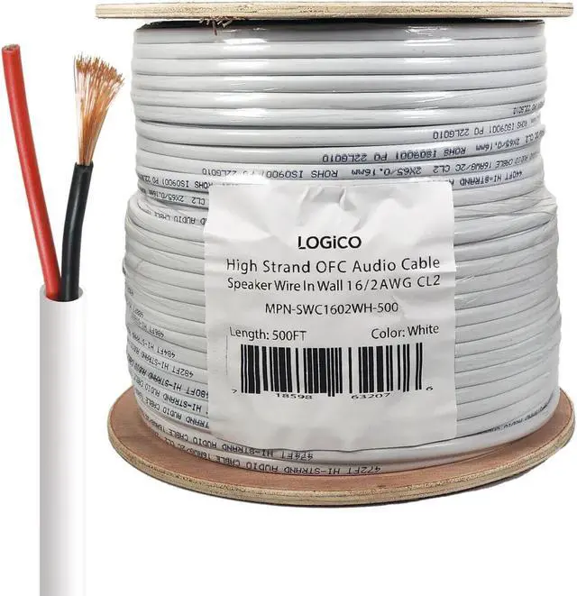 Alt view image 5 of 9 - In Wall Audio Speaker Cable Wire 16/2 Gauge/AWG OFC Pure Copper 500ft White