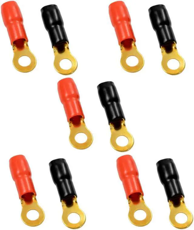 Main image of 10 Pack Wire Crimp Cable 4 AWG 4 Gauge 5/16" Ring Terminals 5/16 Red Black Boots