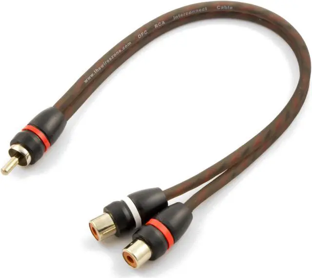 Main image of 1 Male to 2 Female Gold plated OFC Twisted Pair RCA Y-Adapter Cable for Car or Home Audio