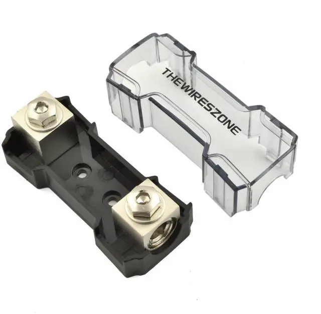 Main image of The Wires Zone 1/0 or 4 Gauge In-Out Inline ANL Fuse Holder, Nickel Plated Solid Brass with Heat-resistant Cover (BANLFH104)