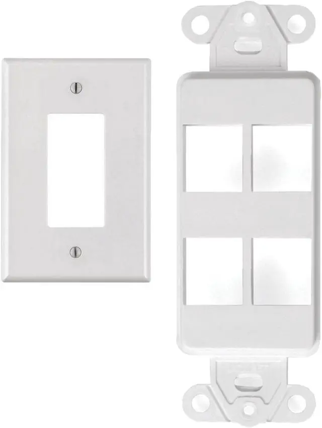 Main image of White 4 Port Decora Keystone Snap-in Jack Modular Wall Insert Cover Plate (1/pk)