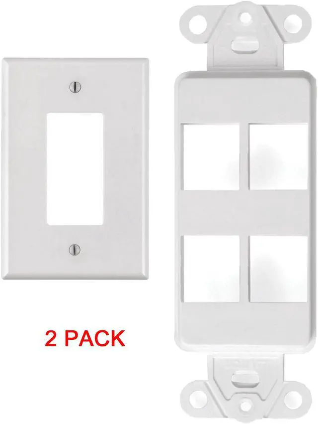 Main image of White 4 Port Decora Keystone Snap-in Jack Modular Wall Insert Cover Plate (2/pk)