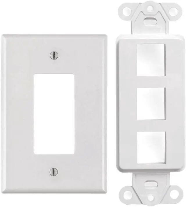 Main image of White 3 Port Decora Keystone Snap-in Jack Modular Wall Insert Cover Plate (1/pk)