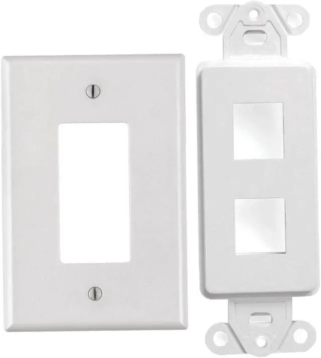 Main image of White 2 Port Decora Keystone Snap-in Jack Modular Wall Insert Cover Plate (1/pk)