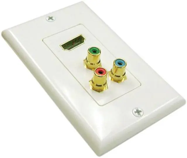 Main image of Gold Plated Single Port HDMI + 3 RCA Audio Input Decora Style White Wall Plate