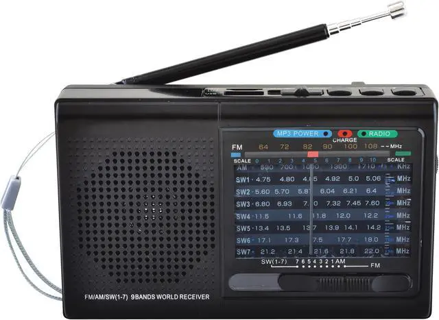 Alt view image 7 of 18 - Supersonic SC-1080BT- BLK 9-Band Rechargeable Bluetooth Radio with USB/SD Card Input (Black)