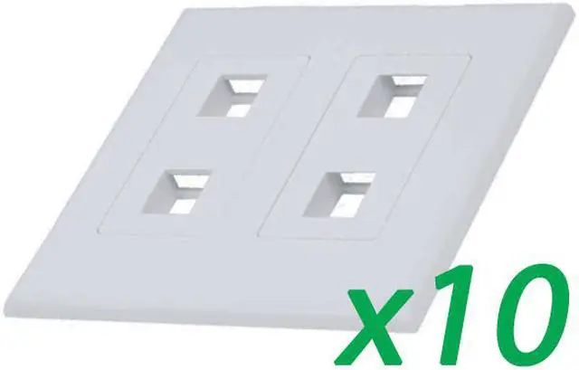 Main image of 10X White 2-Gang Screwles Decora Wall Plate Cover w/ 2-Port Keystone Jack Insert