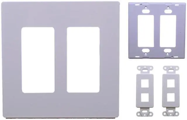Alt view image 2 of 5 - 10X White 2-Gang Screwles Decora Wall Plate Cover w/ 2-Port Keystone Jack Insert