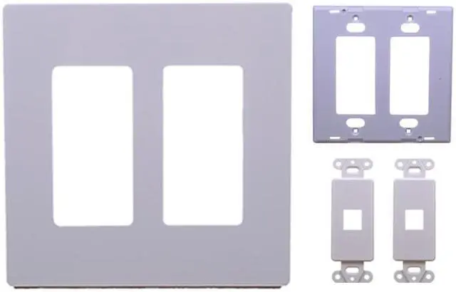 Alt view image 2 of 4 - White 2-Gang Screwless Decora Wall Plate Cover with 1-Port Keystone Jack Insert