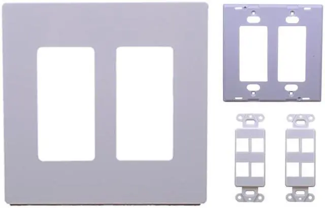 Alt view image 2 of 5 - White 2-Gang Screwless Decora Wall Plate Cover with 4-Port Keystone Jack Insert
