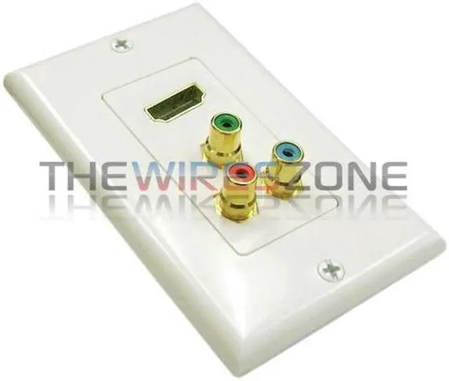Alt view image 2 of 4 - Gold Plated Single Port HDMI + 3 RCA Audio Input Decora Style White Wall Plate