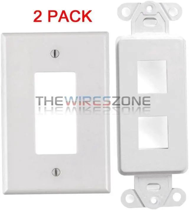 Alt view image 3 of 4 - White 2 Port Decora Keystone Snap-in Jack Modular Wall Insert Cover Plate (2/pk)