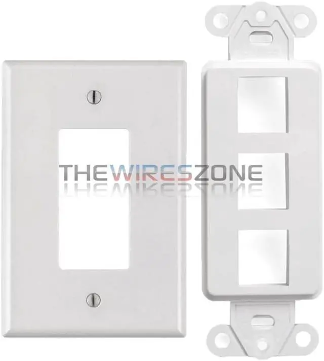 Alt view image 2 of 4 - White 3 Port Decora Keystone Snap-in Jack Modular Wall Insert Cover Plate (1/pk)