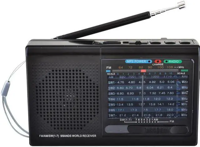 Alt view image 6 of 18 - Supersonic SC-1080BT- BLK 9-Band Rechargeable Bluetooth Radio with USB/SD Card Input (Black)