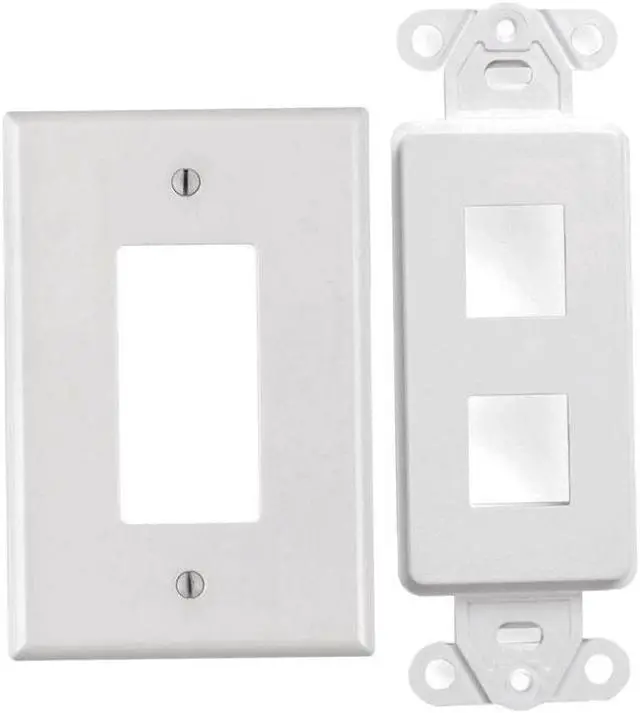 Alt view image 2 of 4 - White 2 Port Decora Keystone Snap-in Jack Modular Wall Insert Cover Plate (1/pk)