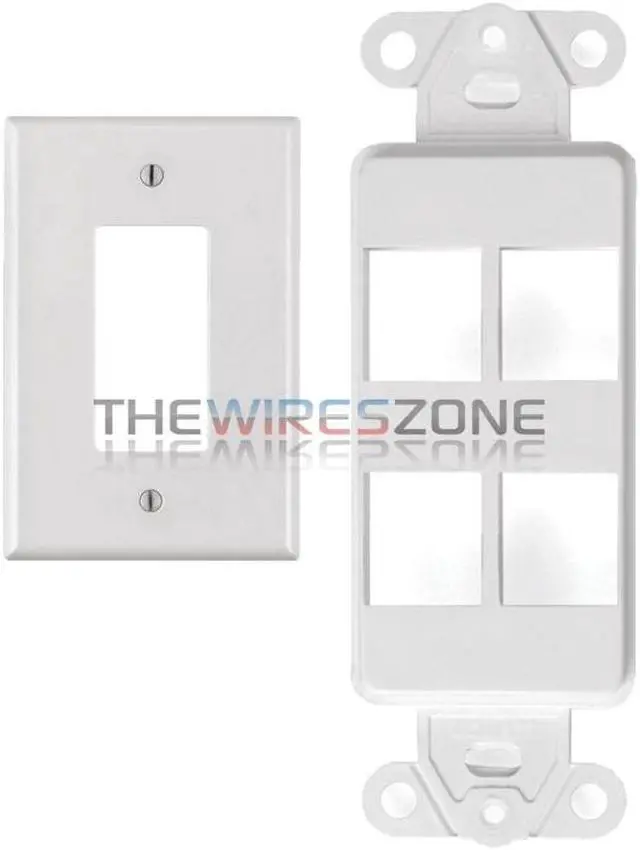Alt view image 3 of 4 - White 4 Port Decora Keystone Snap-in Jack Modular Wall Insert Cover Plate (1/pk)