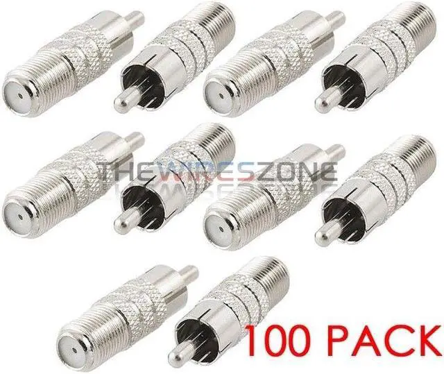 Alt view image 3 of 6 - Coaxial Audio/Video F-Type Female to RCA Male RF Plug Adapter Connector (100/pk)