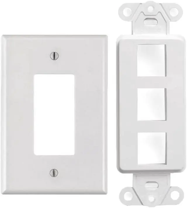 Alt view image 3 of 4 - White 3 Port Decora Keystone Snap-in Jack Modular Wall Insert Cover Plate (1/pk)