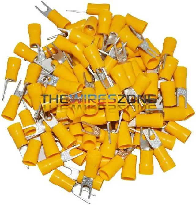 Alt view image 2 of 4 - The Install Bay YVST8 Yellow Vinyl 12-10 Gauge #8 Spade Terminals (100/Pack)