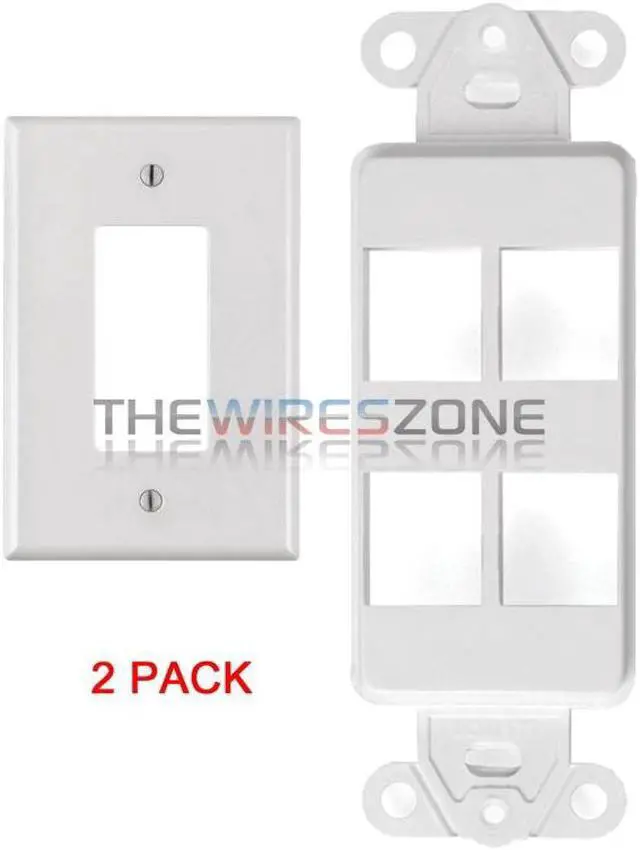 Alt view image 3 of 5 - White 4 Port Decora Keystone Snap-in Jack Modular Wall Insert Cover Plate (2/pk)