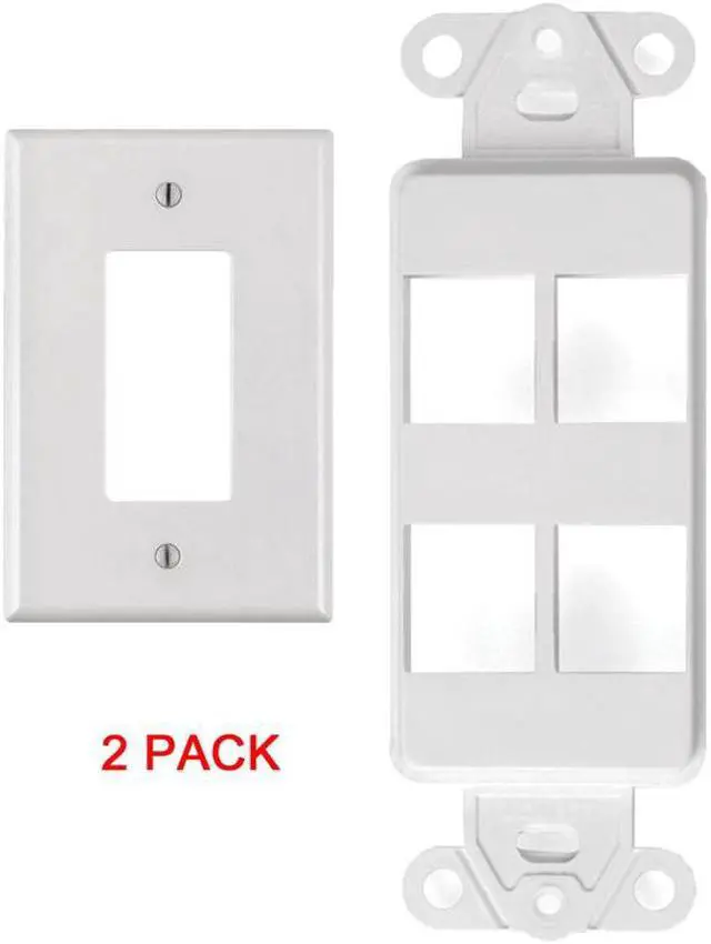 Alt view image 2 of 5 - White 4 Port Decora Keystone Snap-in Jack Modular Wall Insert Cover Plate (2/pk)