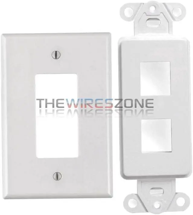 Alt view image 3 of 4 - White 2 Port Decora Keystone Snap-in Jack Modular Wall Insert Cover Plate (1/pk)