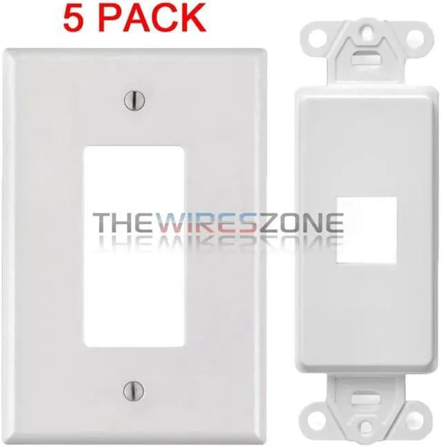 Alt view image 3 of 4 - White 1 Port Decora Keystone Snap-in Jack Modular Wall Insert Cover Plate (5/pk)