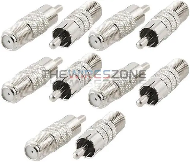Alt view image 3 of 4 - Coaxial Audio/Video F-Type Female to RCA Male RF Plug Adapter Connector (10/pk)