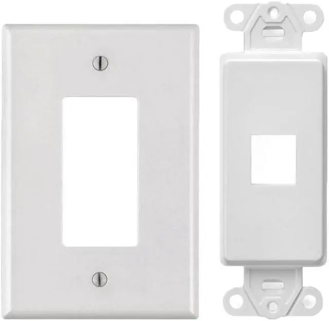 Alt view image 2 of 4 - White 1 Port Decora Keystone Snap-in Jack Modular Wall Insert Cover Plate (1/pk)
