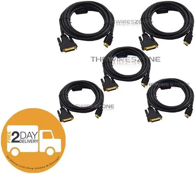 Alt view image 2 of 3 - Premium 14ft HDMI Male to DVI Male Gold Adapter Cable HDTV 1080p LED LCD (5/pk)