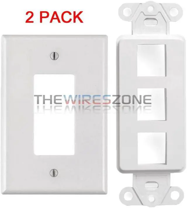 Alt view image 4 of 5 - White 3 Port Decora Keystone Snap-in Jack Modular Wall Insert Cover Plate (2/pk)