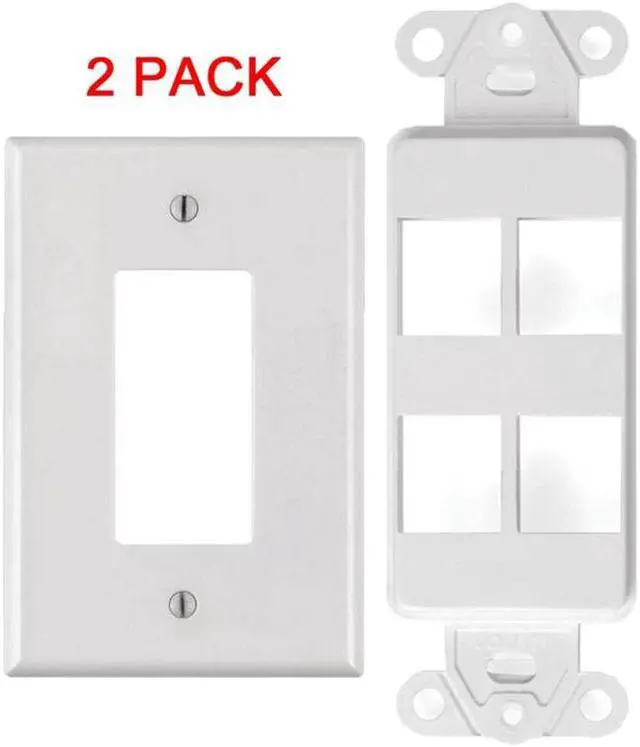 Alt view image 4 of 5 - White 4 Port Decora Keystone Snap-in Jack Modular Wall Insert Cover Plate (2/pk)