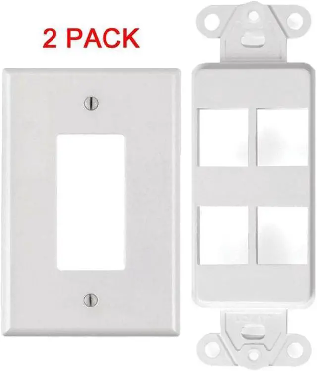 Alt view image 5 of 5 - White 4 Port Decora Keystone Snap-in Jack Modular Wall Insert Cover Plate (2/pk)