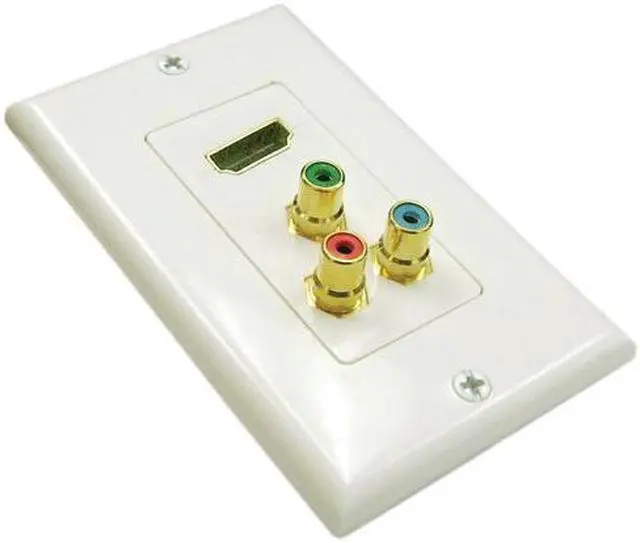 Alt view image 4 of 4 - Gold Plated Single Port HDMI + 3 RCA Audio Input Decora Style White Wall Plate