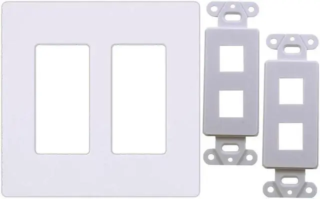 Alt view image 4 of 5 - White 2-Gang Screwless Decora Wall Plate Cover with 2-Port Keystone Jack Insert