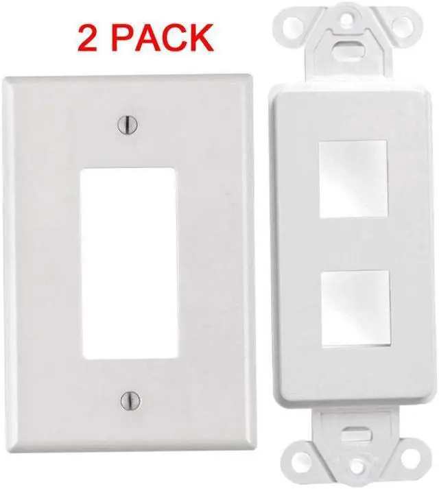 Alt view image 4 of 4 - White 2 Port Decora Keystone Snap-in Jack Modular Wall Insert Cover Plate (2/pk)