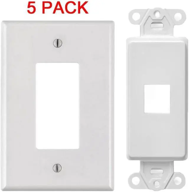 Alt view image 4 of 4 - White 1 Port Decora Keystone Snap-in Jack Modular Wall Insert Cover Plate (5/pk)